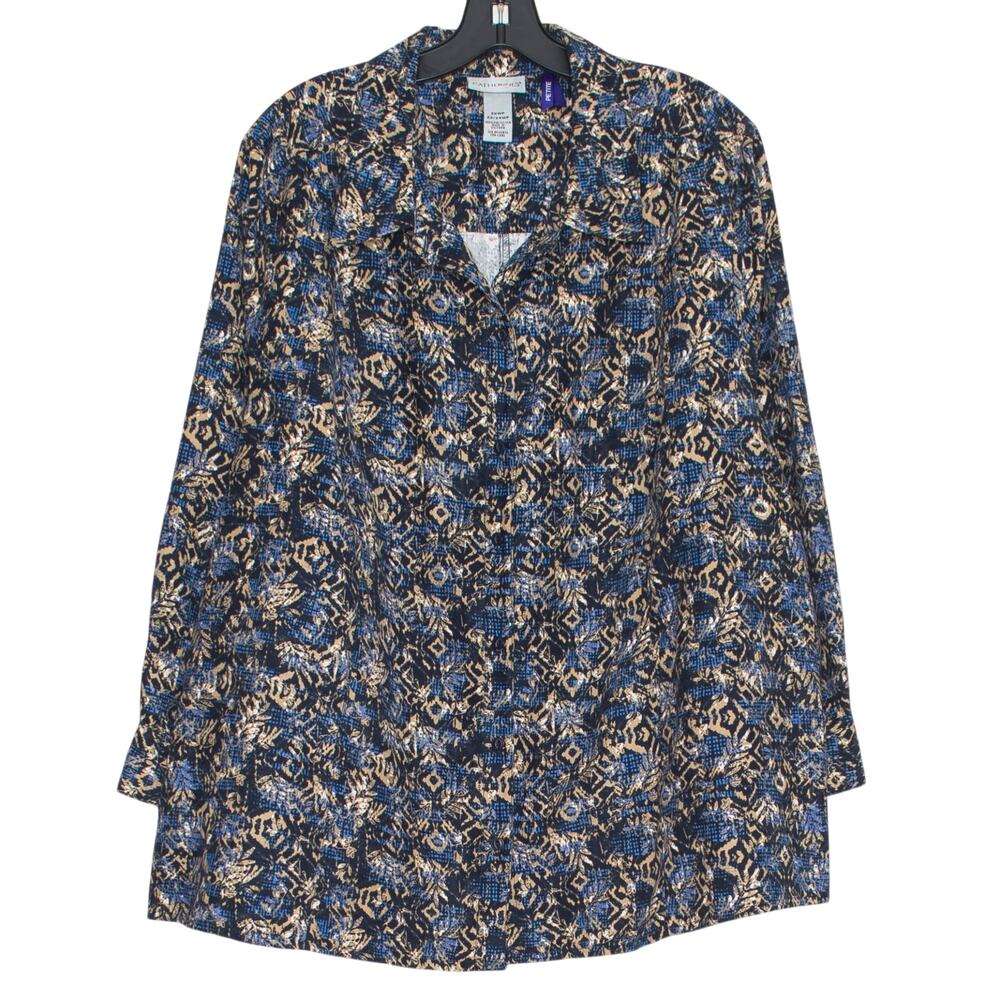 Catherines Plus Size 2XWP Navy Blue Button Up Top Cottagecore Artsy Workwear